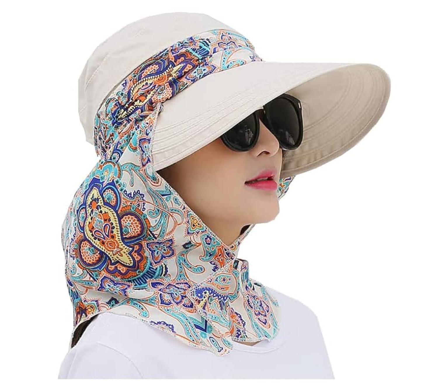 Women Sun Cap UV Protection with Neck Flap UPF 50+ Sun Visor Hat Wide Brim Hiking Fishing Hat Outdoor Safari Summer Sun Hat Detachable Neck Flap Sun Hat for Lawn Field Gardening Beach