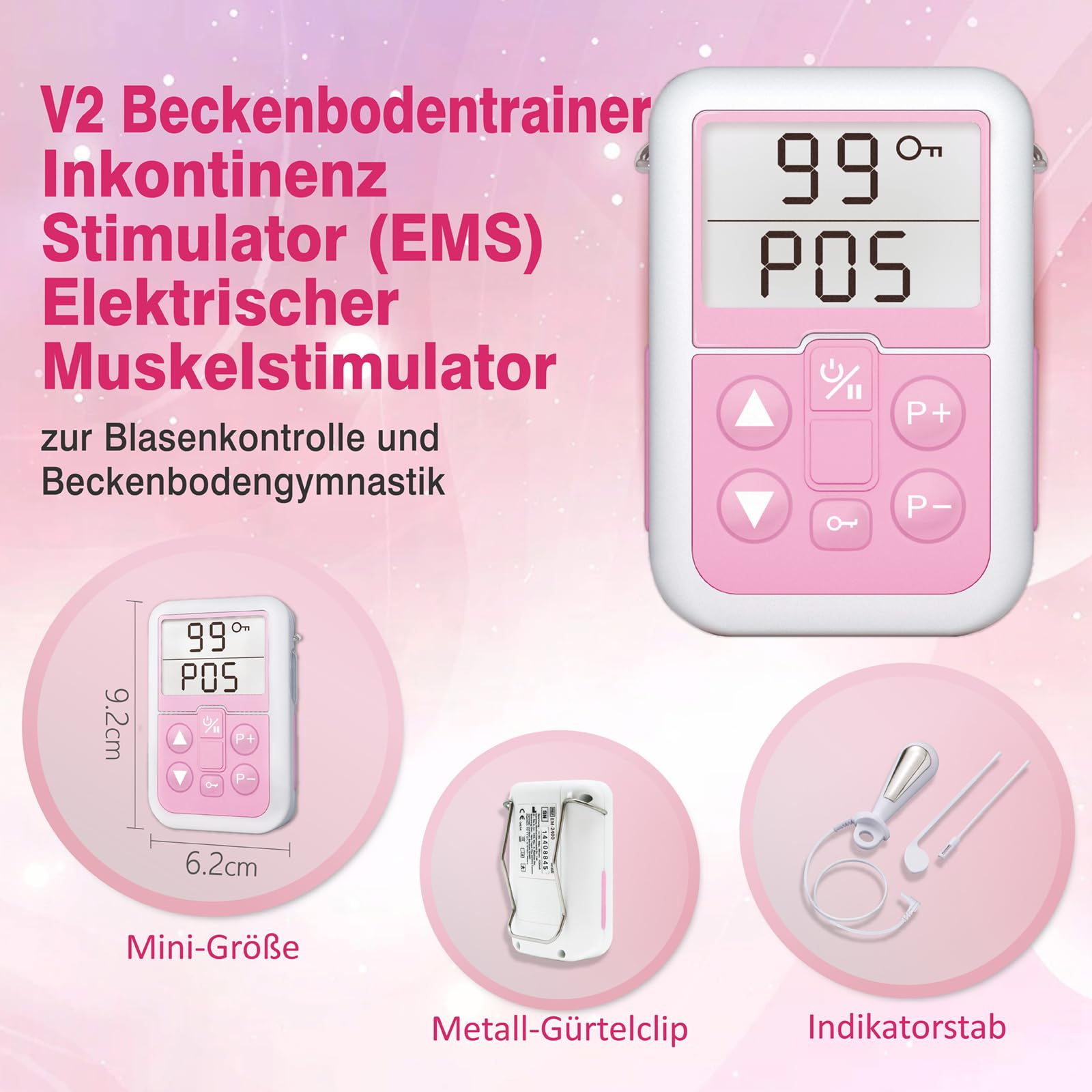 iSTIM V2 Kegeltrainer Inkontinenzstimulator mit Sonde zur Blasenkontrolle und Beckenbodenübung für Frauen, elektrischer Muskelstimulator (EMS)