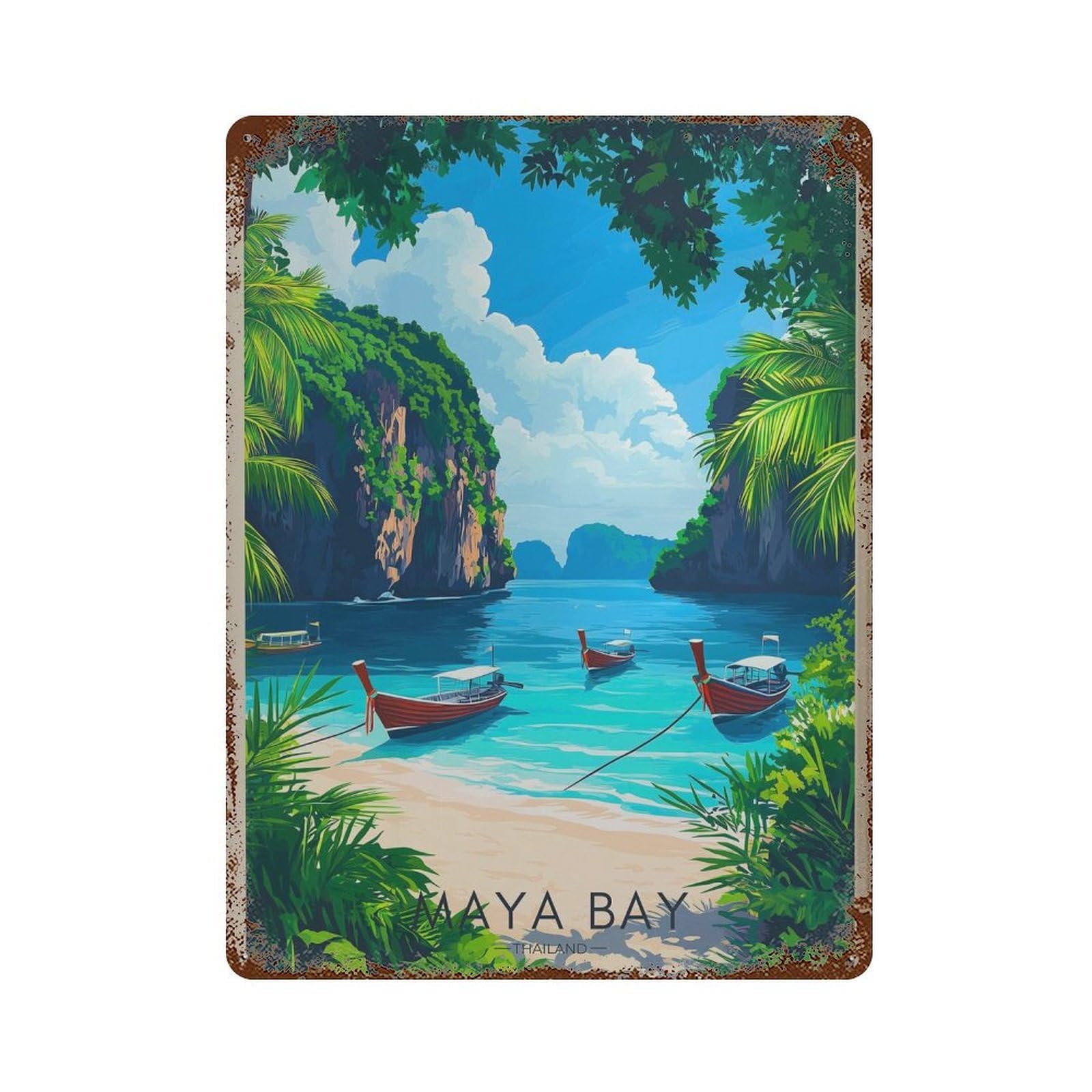 xiaoxiaoshen Maya Bay Thailand Travel Tropical Island Wall Decor Art Metal Tin Poster Modern Home Decor Art Home Bar Shop Decorations Vintage Sign 40x30cm