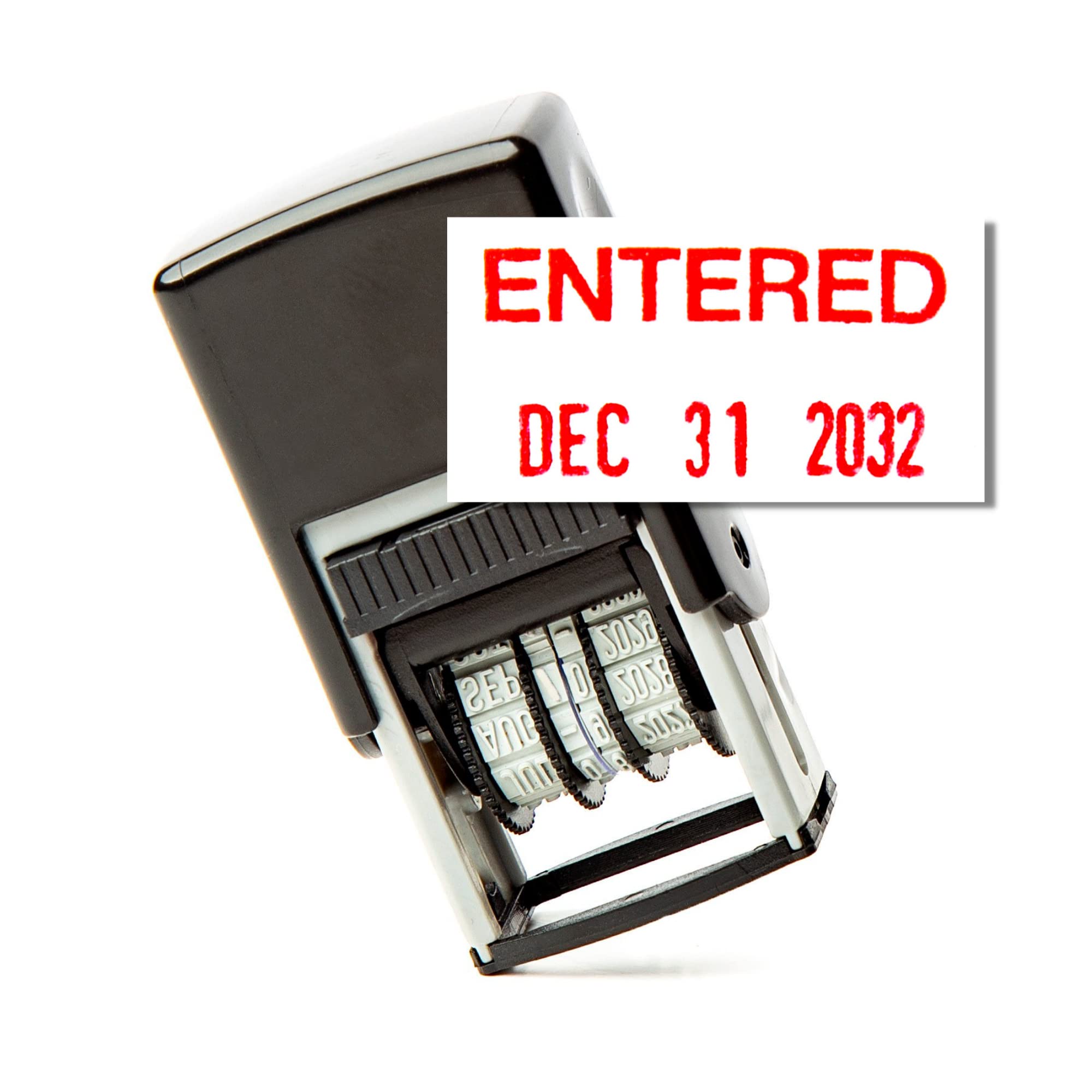 SIRDAS Self Inking Rubber Stamp, Phrase with Date, Refillable Office Supply Business Stamps (Entered)