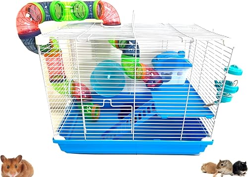 Rosa 2 niveles Hámster Habitat Casa Roedor Gerbo Ratón Ratones Ratones Animales Critters Cage Ampliable y personalizable con Hide House Ejercicio