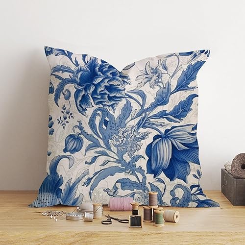 Miniatura 4 de Fundas de almohada estilo chinoiserie, color azul índigo y blanco, estilo chinoiserie, funda de cojín asiática, 20 x 20 pulgadas, funda de almohada