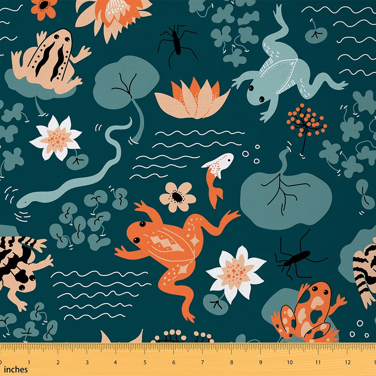 Watercolor Frog Fabric by The Yard Outdoor Green Lotus Leaves Wild Animal Fabric for Kids Teens Adults Summer Theme Rustic Style Fabric for Curtain and Home DIY Projects 3 Yards