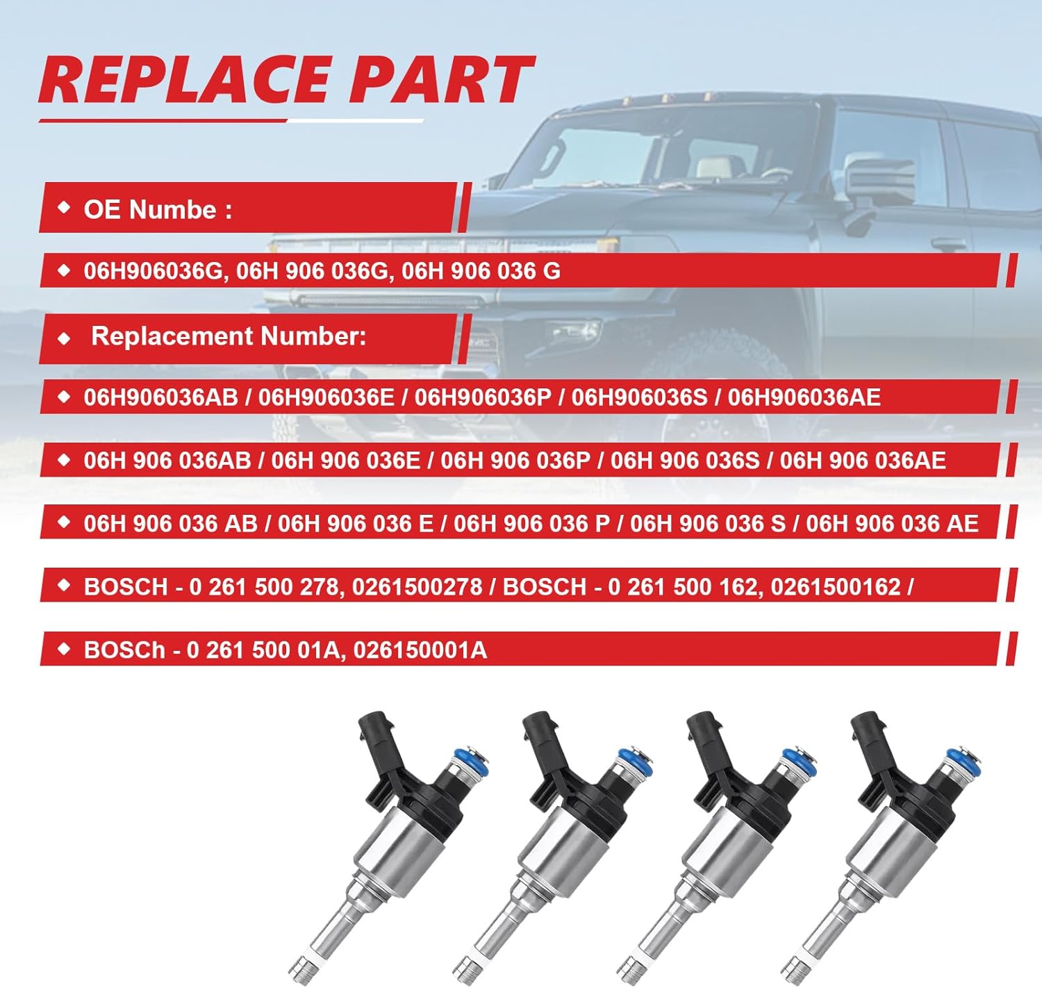 Fuel Injectors Fits for VW GTI Tiguan AUDI A3 A4 A5 Q5 TT 2.0TSI 06H906036G