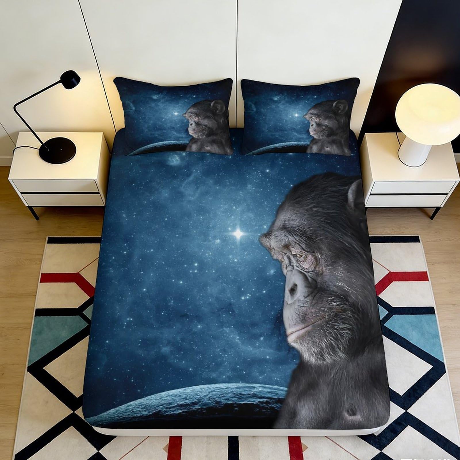Pnayamiorkfel Style-10 3D Printed Galaxy Starry Sky Fitted Sheet Microfiber Chimpanzee Space Bed Cover For Bedroom Dorm Decor 90X200x25cm