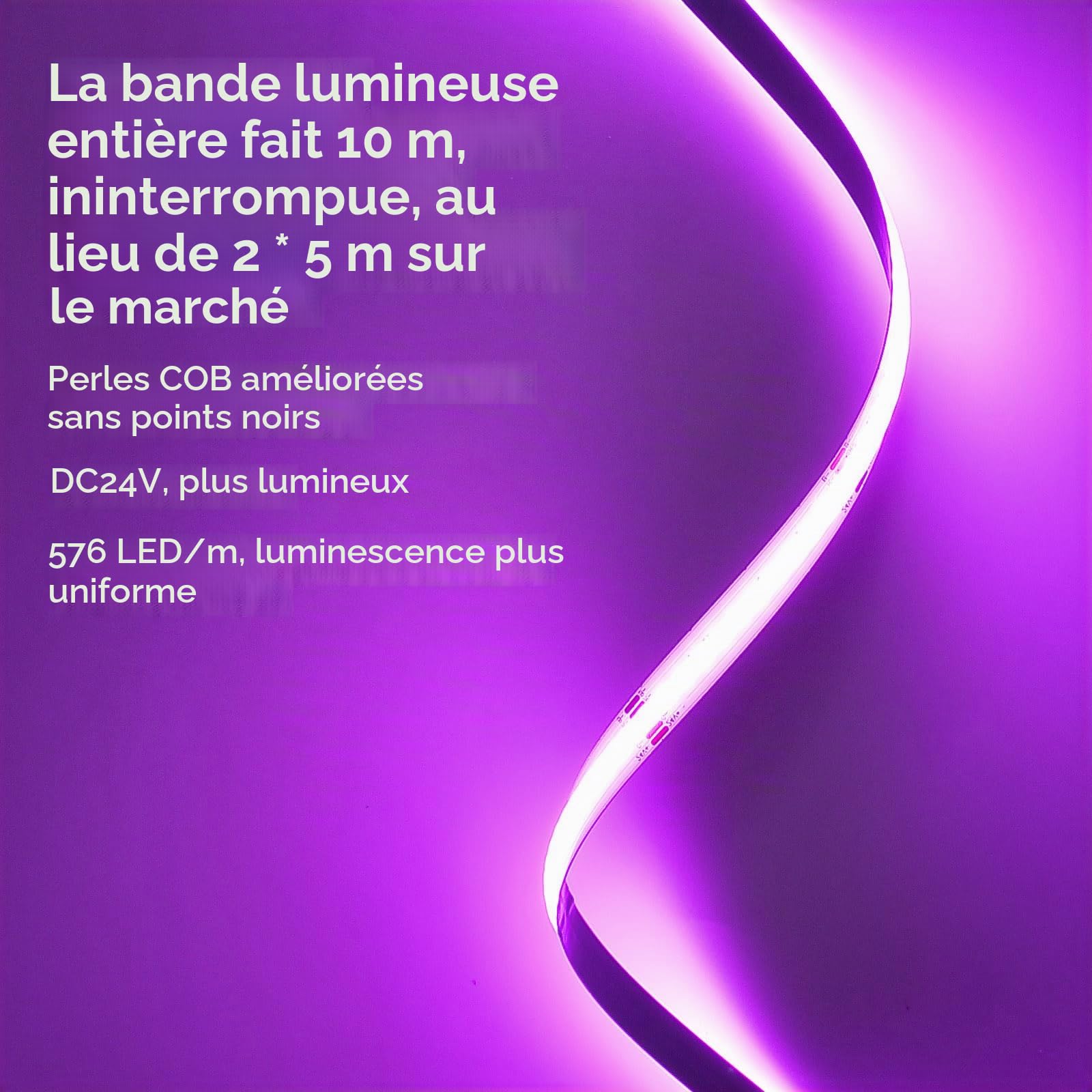 10M Wifi COB RGB Ruban Led Chambre 576led/M 5760leds 24V Bande LED fonctionne avec Google Home assistant/Alexa,Rubans à LED dimmable Led Strip avec télécommande