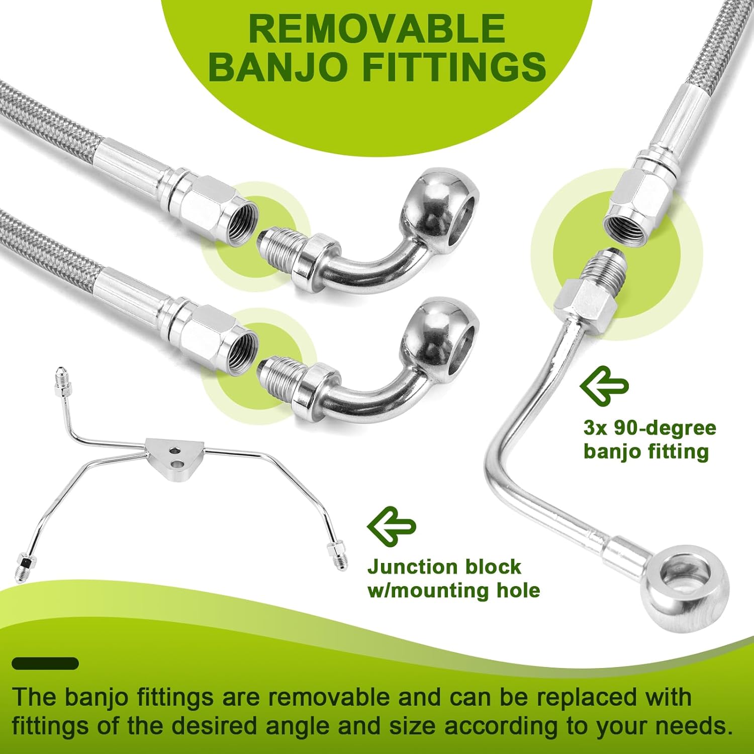 Mofun 76.7" Extended Length ABS Hydraulic Front Brake Line Compatible with Harley Touring Street Glide Electra Road Glide Road King 2009-2013, Chrome