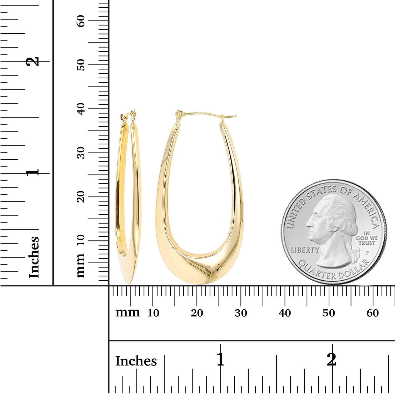 14K Yellow Gold High Polished Oval Hoop Earrings with Hinged Clasp | Various Sizes & Design | Yellow Gold Hoops | Solid 14k Gold Earrings Gold For Women