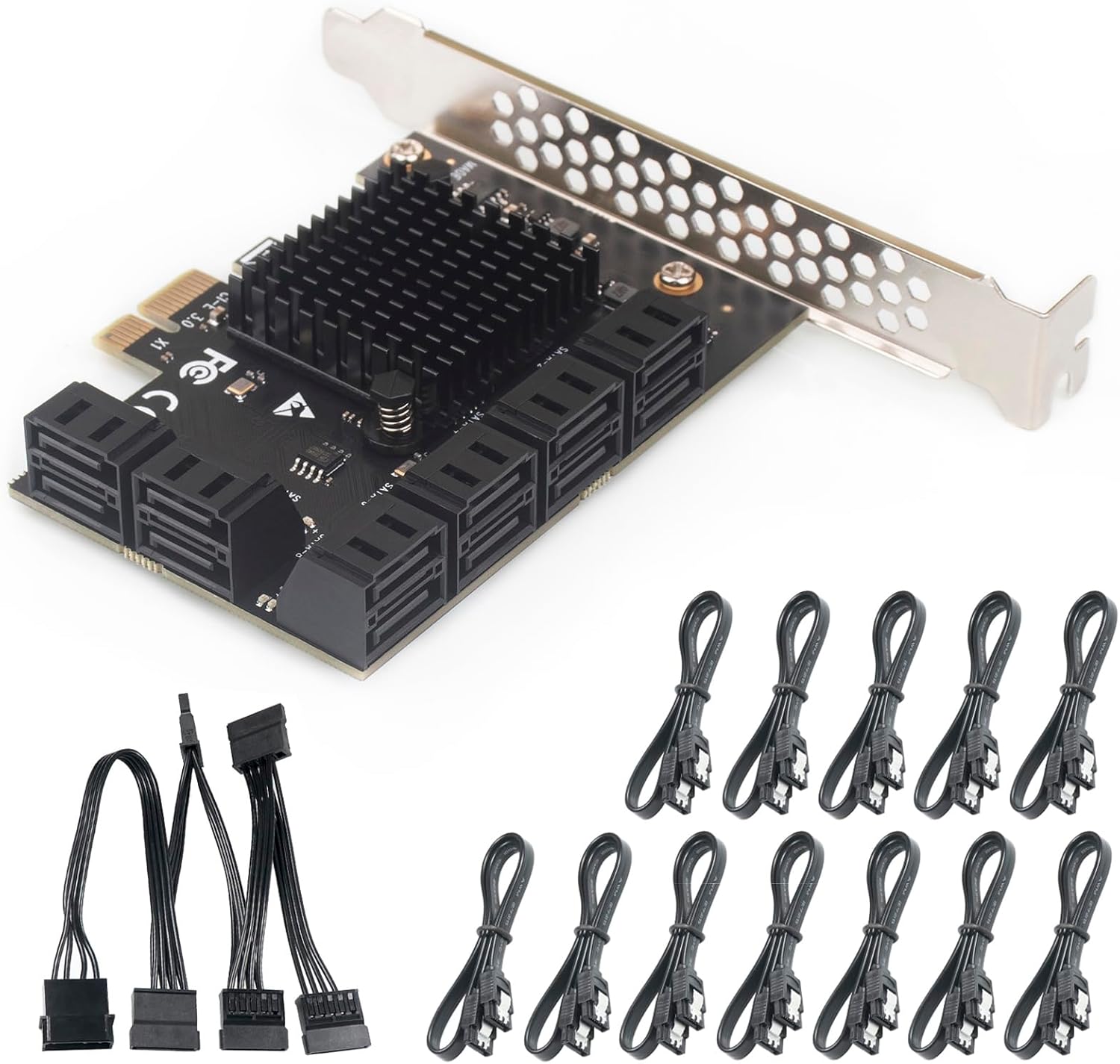 12Port PCIe SATA Expansion Card with SATA Cables and 15