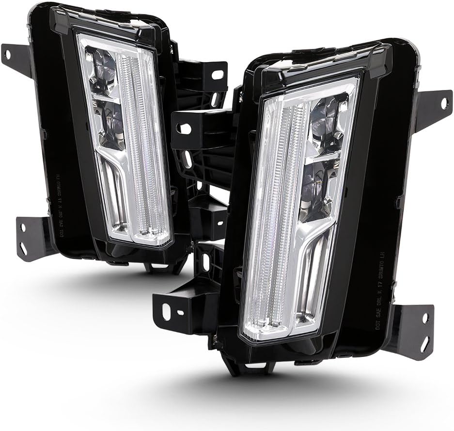 AKKON - For 2017-19 Cadillac XT5 Full LED Daytime Running Lamp Strip Fog Lights Chrome Housing Clear Lens Full Set