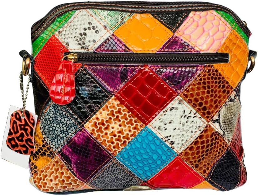 Women 3D Floral Multicolor Small Crossbody Bag Genuine Leather Handbag Snake Pattern Colorful Spliced Shoulder Purse - Image 6