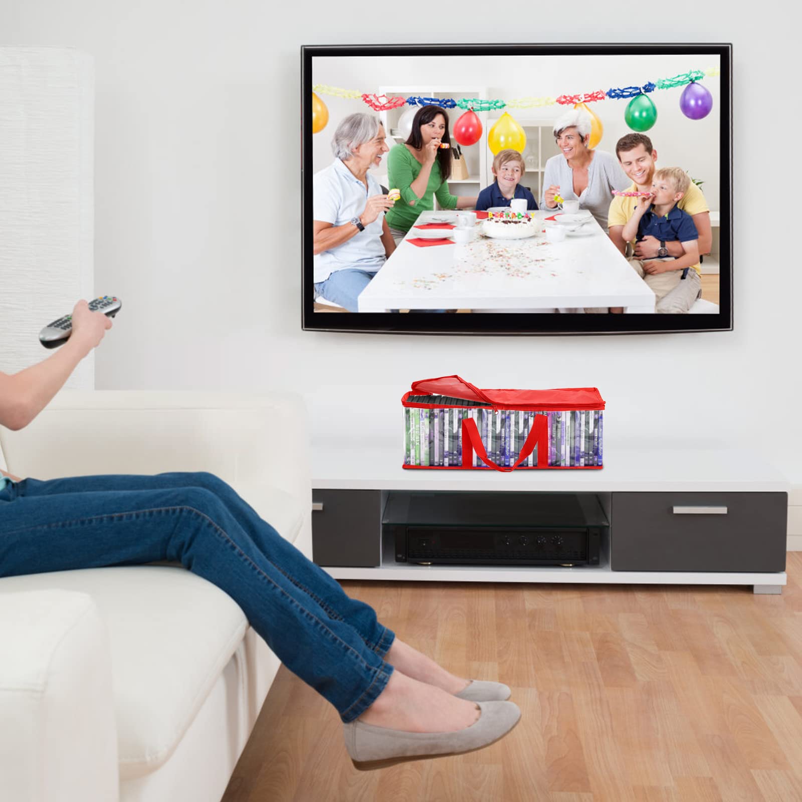 Fasmov Confezione da 6 custodie per DVD, colore rosso, possono contenere fino a 240 DVD (40 per sacco), resistenti all'acqua, in PVC, poliestere, custodie per DVD, supporti multimediali, 55,8 x 15,8 x