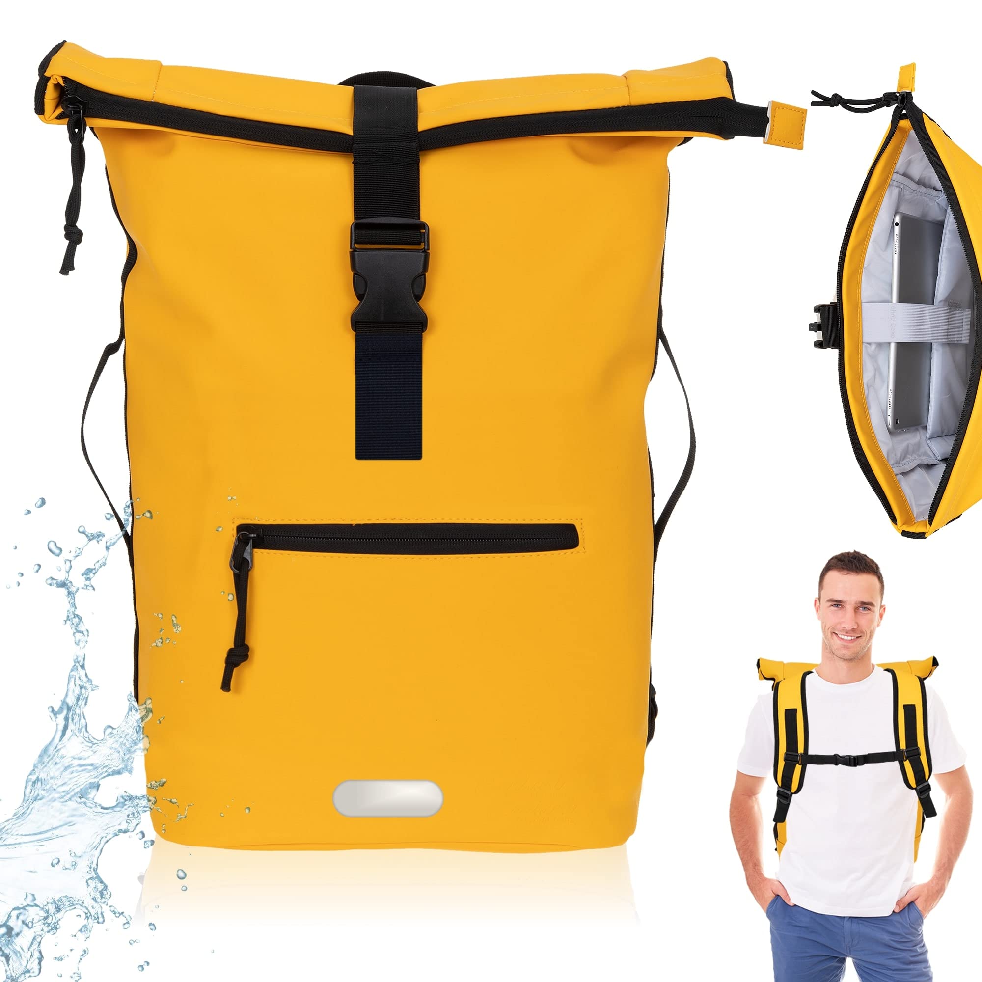 Elephant Rucksack Herren Plane Time Bag Kurierrucksack Roll-Top Fahrradrucksack Sport Fitness Damen 23 Liter A4 12821 + Flasche