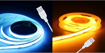 ICE Blue & Yellow 3.28FT LED Strip Lights 320 LEDs High Brightness Indoor Use Short LED Strip Light Narrow USB Thin Flexible 5V COB Rope Light for DIY Display Cabinet Back Light TV Lights 2PCS