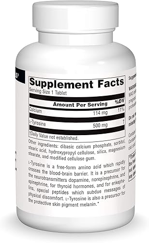 Miniatura 3 de Source Naturals Suplemento de aminoácidos de forma libre de L-tirosina - 100 tabletas