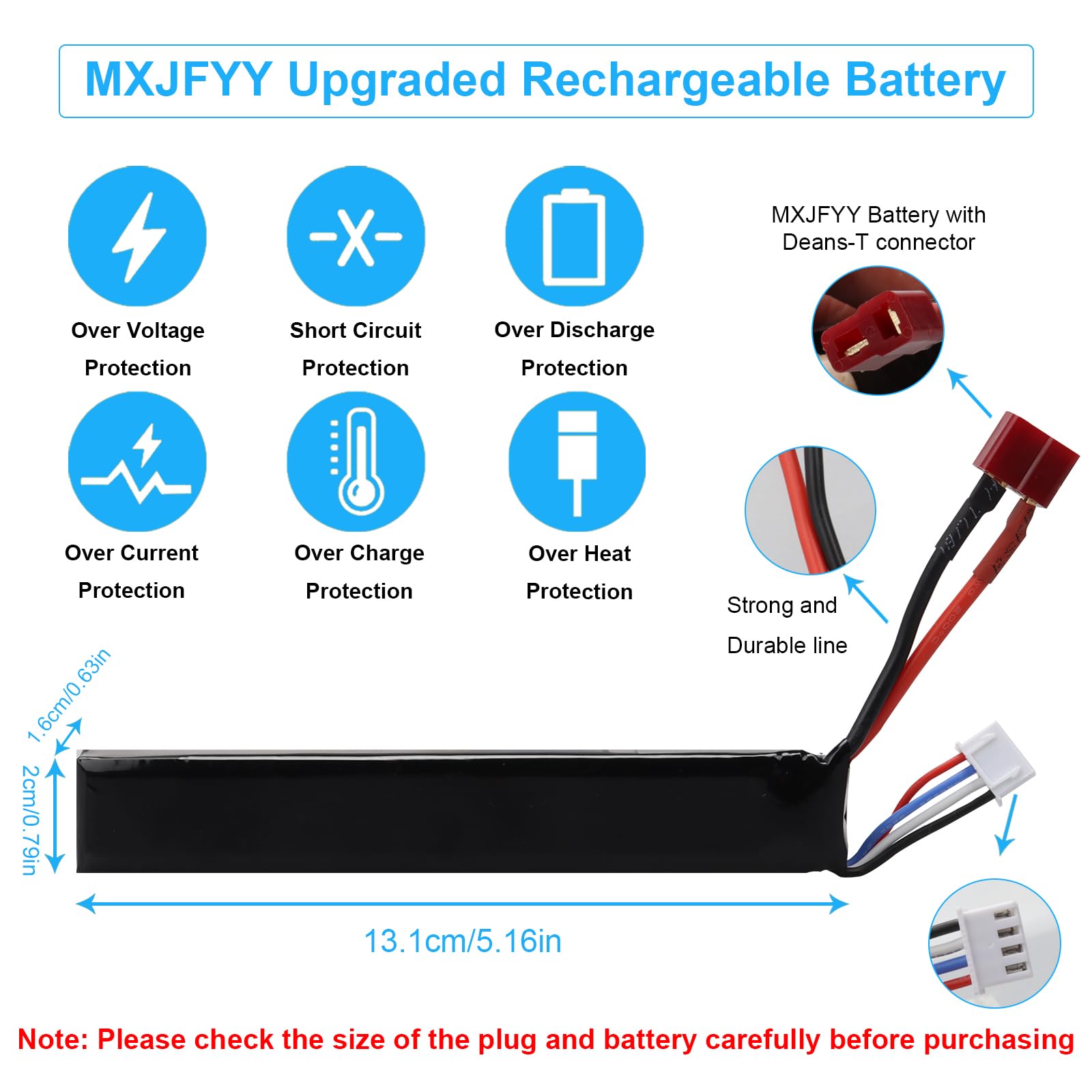 11.1V 2000mAh 22.2Wh Batteria LiPo ricaricabile 3S 30C compatibile con connettore Deans-T per Airsoft M4, M110, AK47, MP5, Scar, M249, AUG, AEG, MP5K, M60, RPK, PKM, modelli di pistole