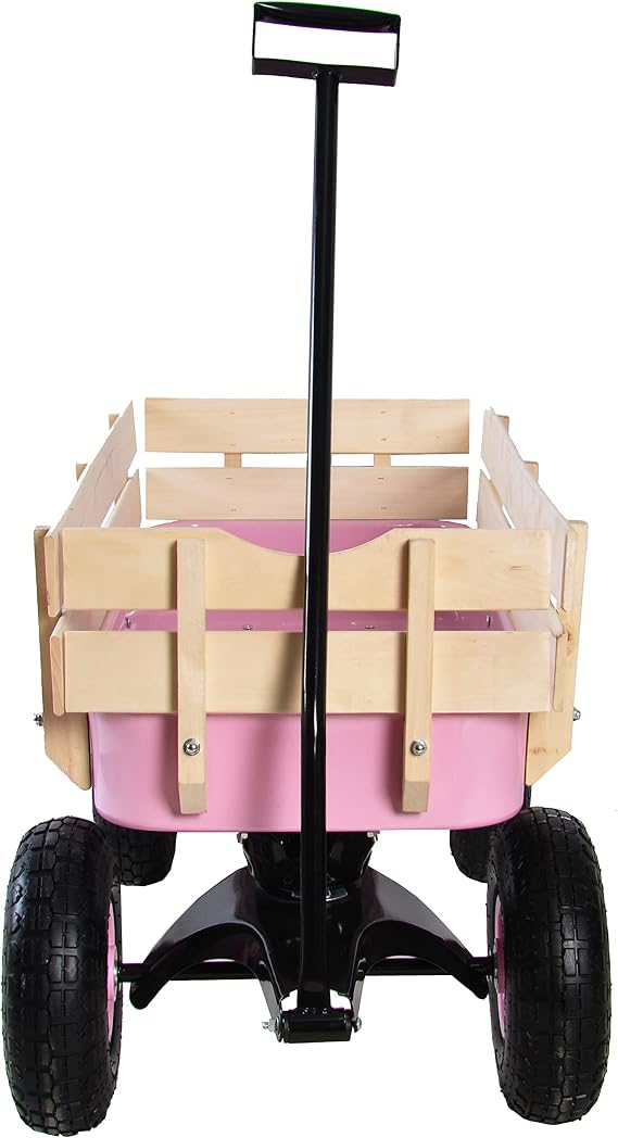 Outdoor Wagon All Terrain Rally Vehicle, (with Removable Wooden Side Panels Pneumatic Tires) Big Foot Board Car Christmas Outdoor Camping All Terrain Rally Vehicle (Pink)