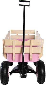 Outdoor Wagon All Terrain Rally Vehicle, (with Removable Wooden Side Panels Pneumatic Tires) Big Foot Board Car Christmas Outdoor Camping All Terrain Rally Vehicle (Pink)