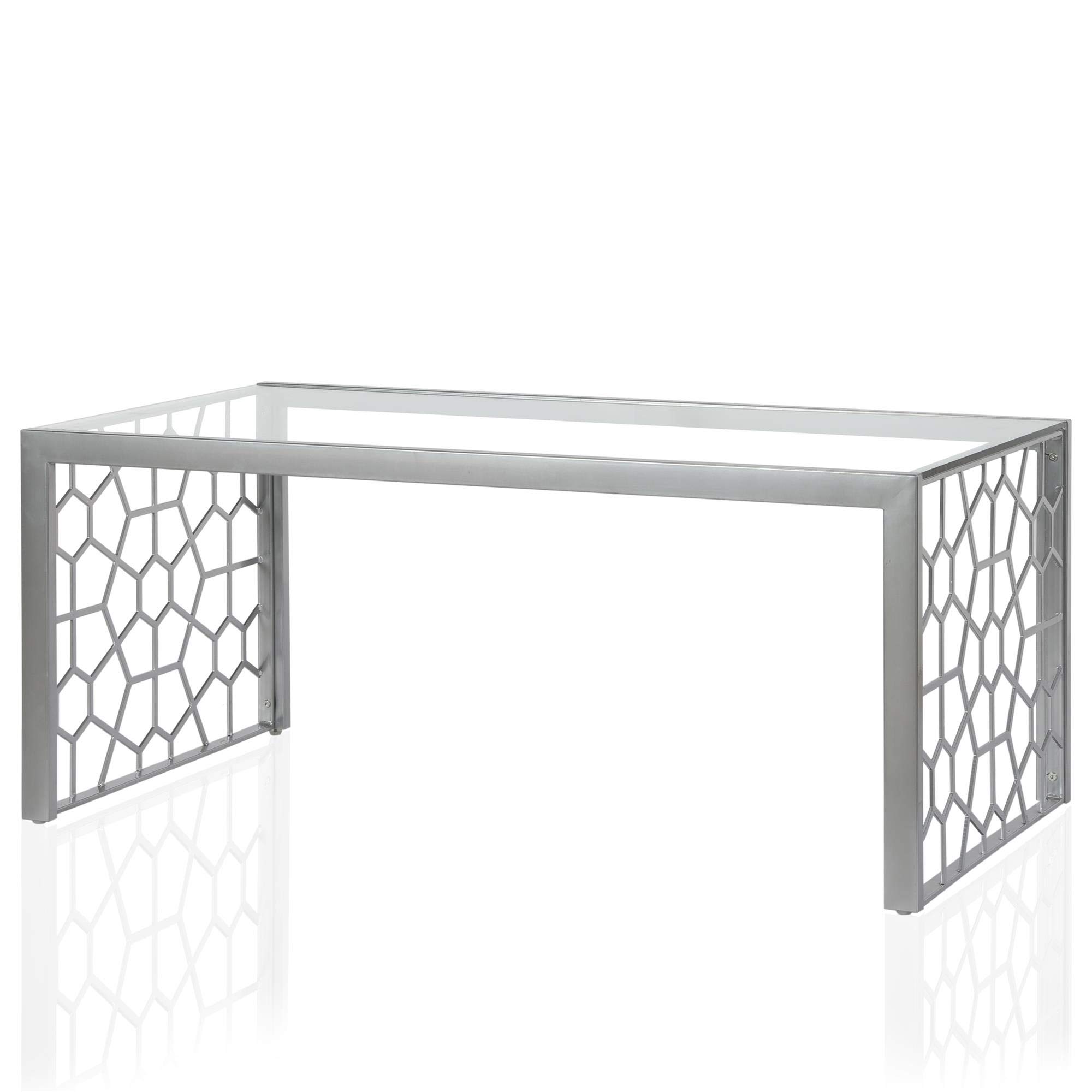 CosmoLiving by Cosmopolitan CosmoLiving Juliette Top, Silver, Tempered Glass Coffee Table