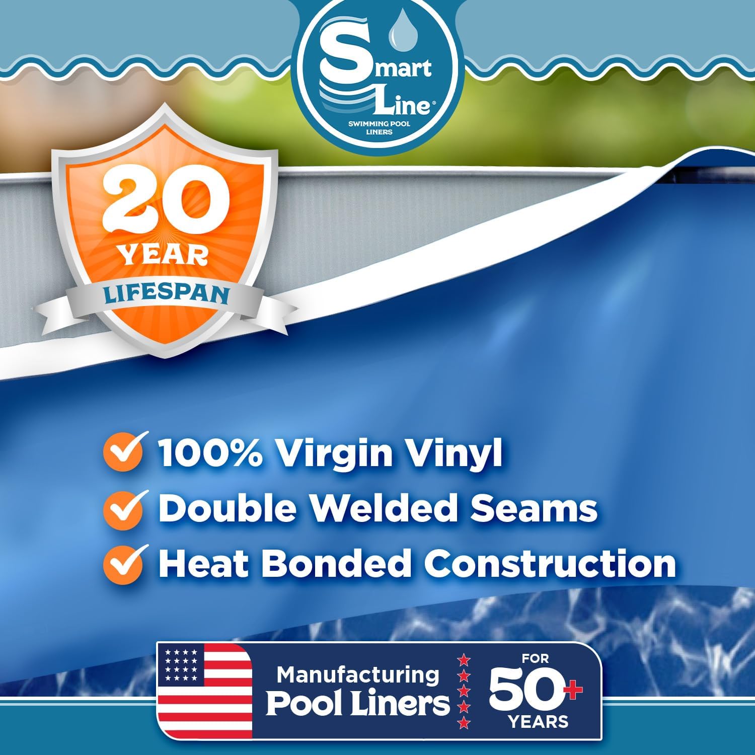 Smartline 27 ft Round Swimming Pool Liner | Swirl Bottom | Overlap Style | 48-52 Inch Wall Height | 20 Gauge Heavy Duty Virgin Vinyl | Designed for Steel Sided Above Ground Pools
