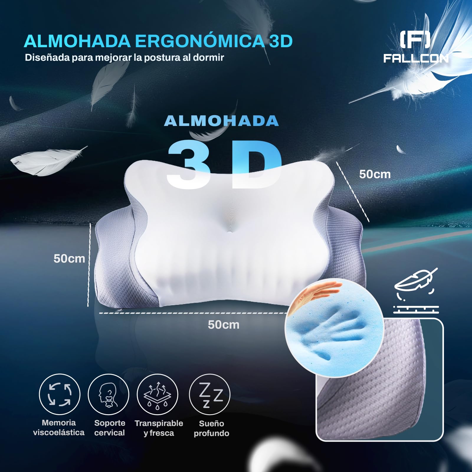 Almohada Cervicales y Cuello Premium | Almohada Cervical Viscoelástica Ergonómica 2 Alturas | Almohada Antironquidos Ortopédica para Dormir de Lado,Arriba y Abajo | Ice-Silk Transpirable