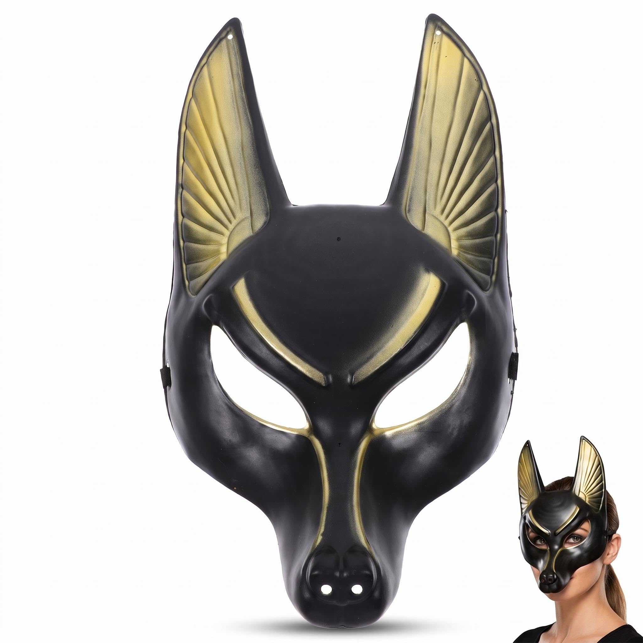 Ciieeo Anubis Mask, Egyptian God of the Costume Accessory for Halloween Masquerade Parties and Stage Performance, Adjustable Size and Lightweight Design