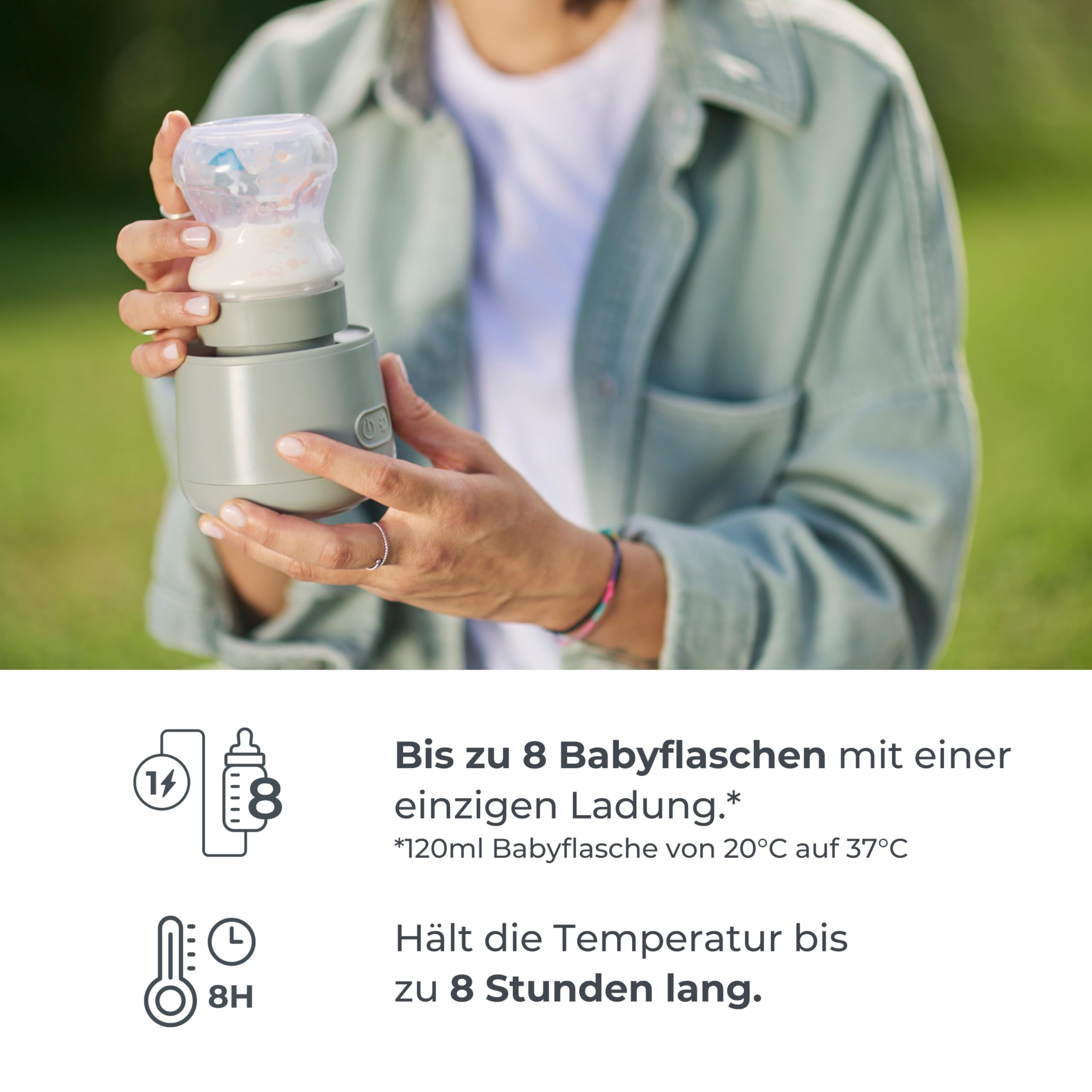 Nuvita 1162 Universeller Tragbarer Babyflaschenwärmer - Schnelles Erhitzen & Wärmespeicherung, 4 Temperaturstufen, Hermetischer Anti-Tropf-Verschluss, Lädt bis zu 8 Flaschen | Sage Green