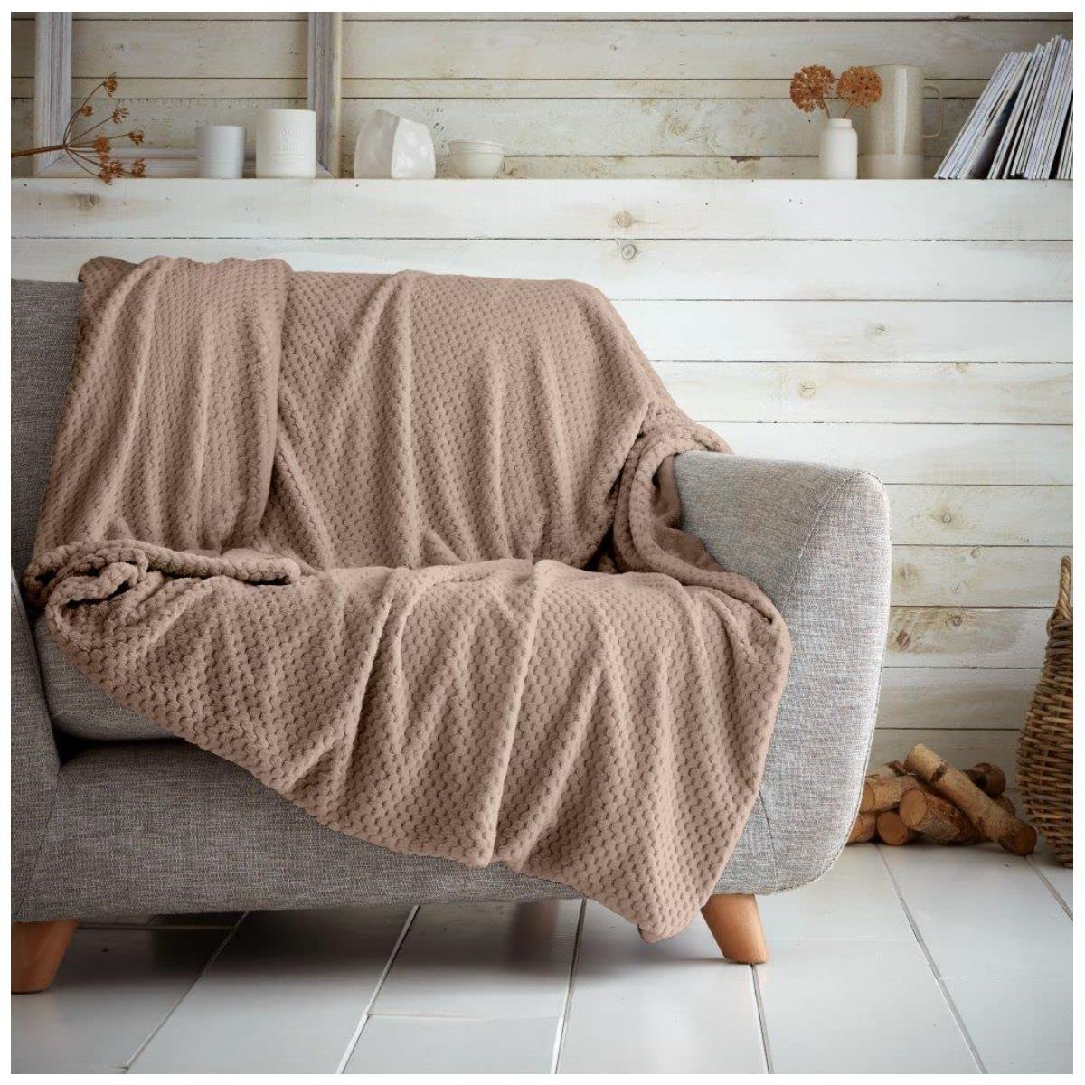 Luxury Waffle Popcorn Throw Teddy Fleece Blanket, Super Soft Sofa Bed Throws, 150X200 Cm, Oyster — image 1