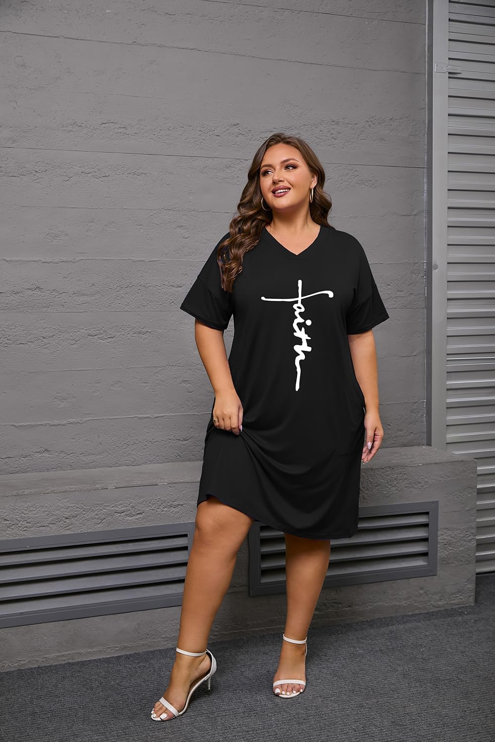 YeGine Women's Plus Size Casual Midi Dresses Short Sleeve T Shirt Dress with Pockets - Image 4