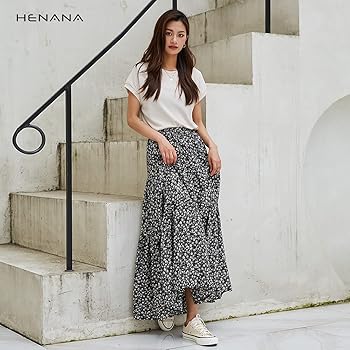 Amazon.co.jp: [HENANA] 花柄 シフォン ティアードスカート