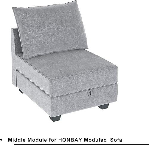 Miniatura 4 de HONBAY Módulo medio de tela moderna para sofá modular, sofá seccional personalizable, silla sin brazos, color gris