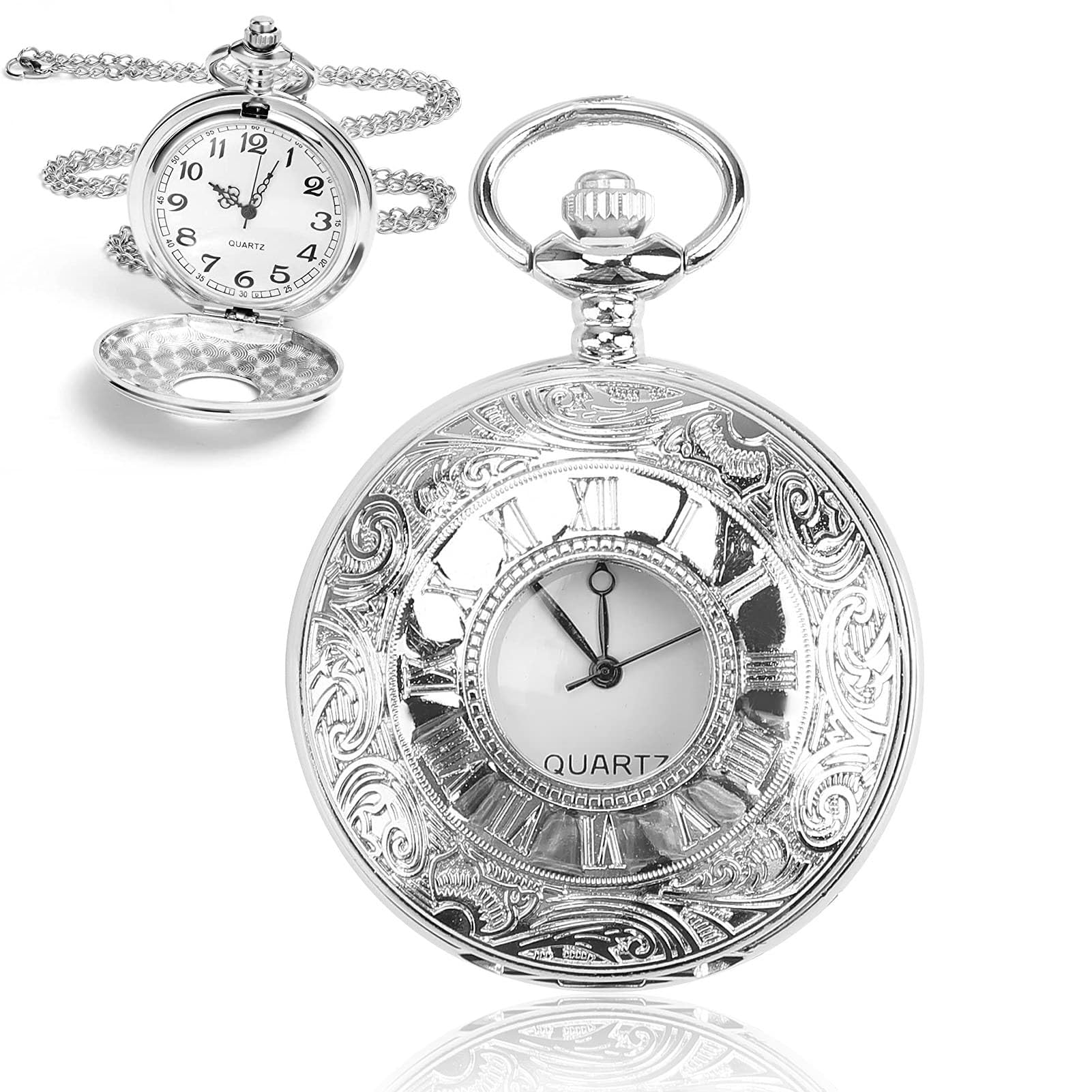Orologi da Tasca, Numeri Romani in Stile Antico con Catena Staccabile(Silver)