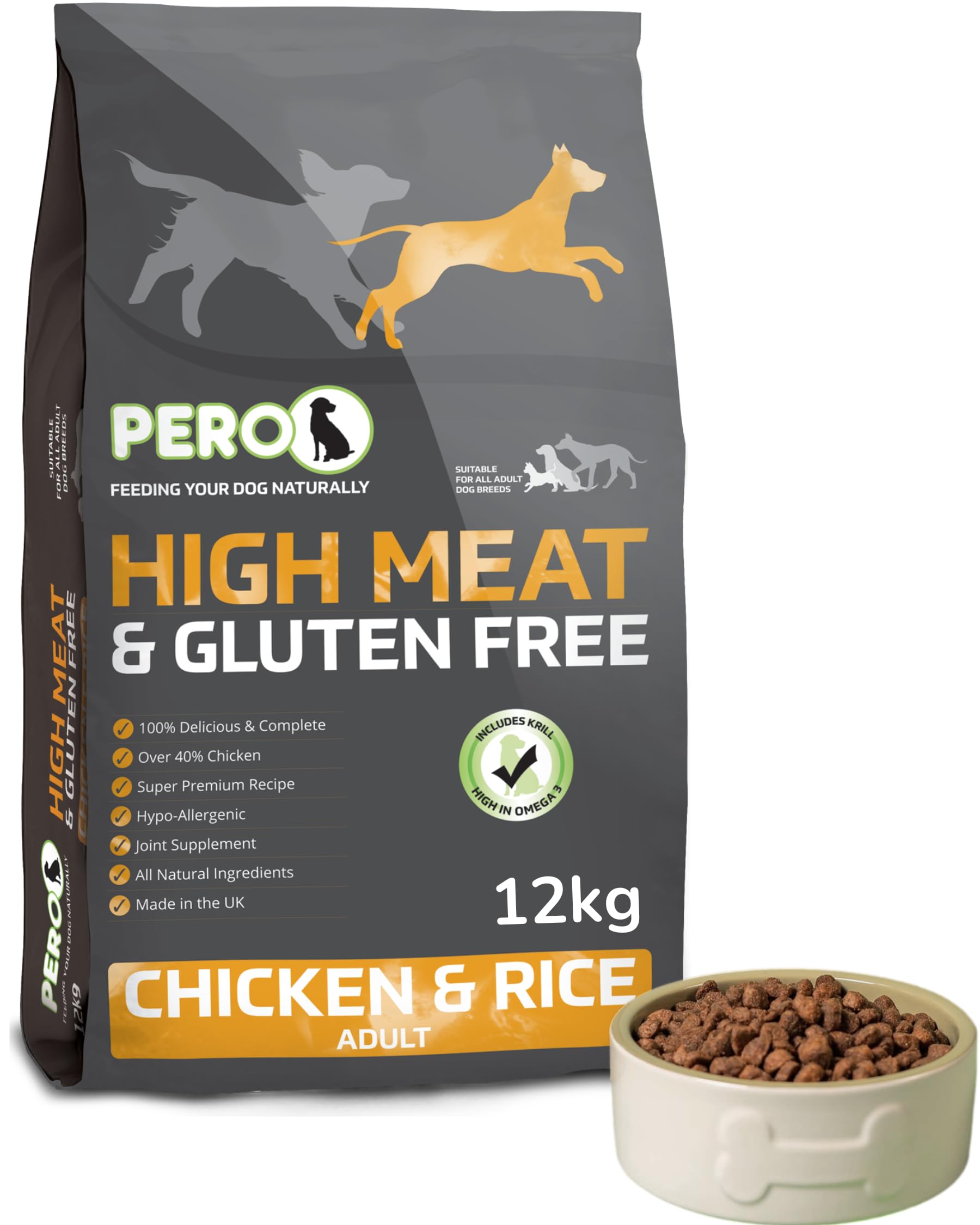 Pero High Meat & Gluten Free Dog Food – Chicken & Rice – 37% Chicken, Single Protein, Gentle Digestion, Joint Care (12kg) — image 1