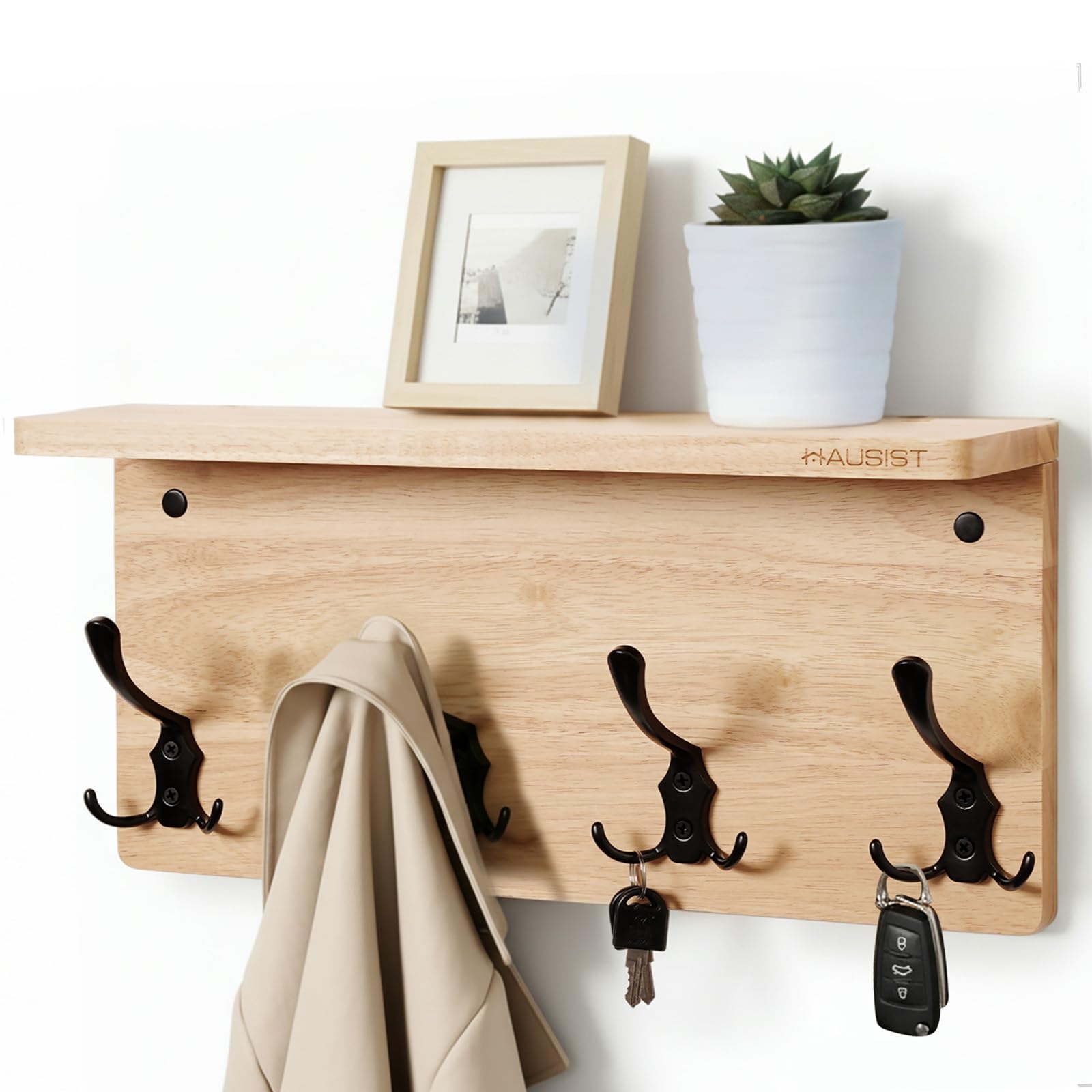 Perchero de Pared de Madera con Estante