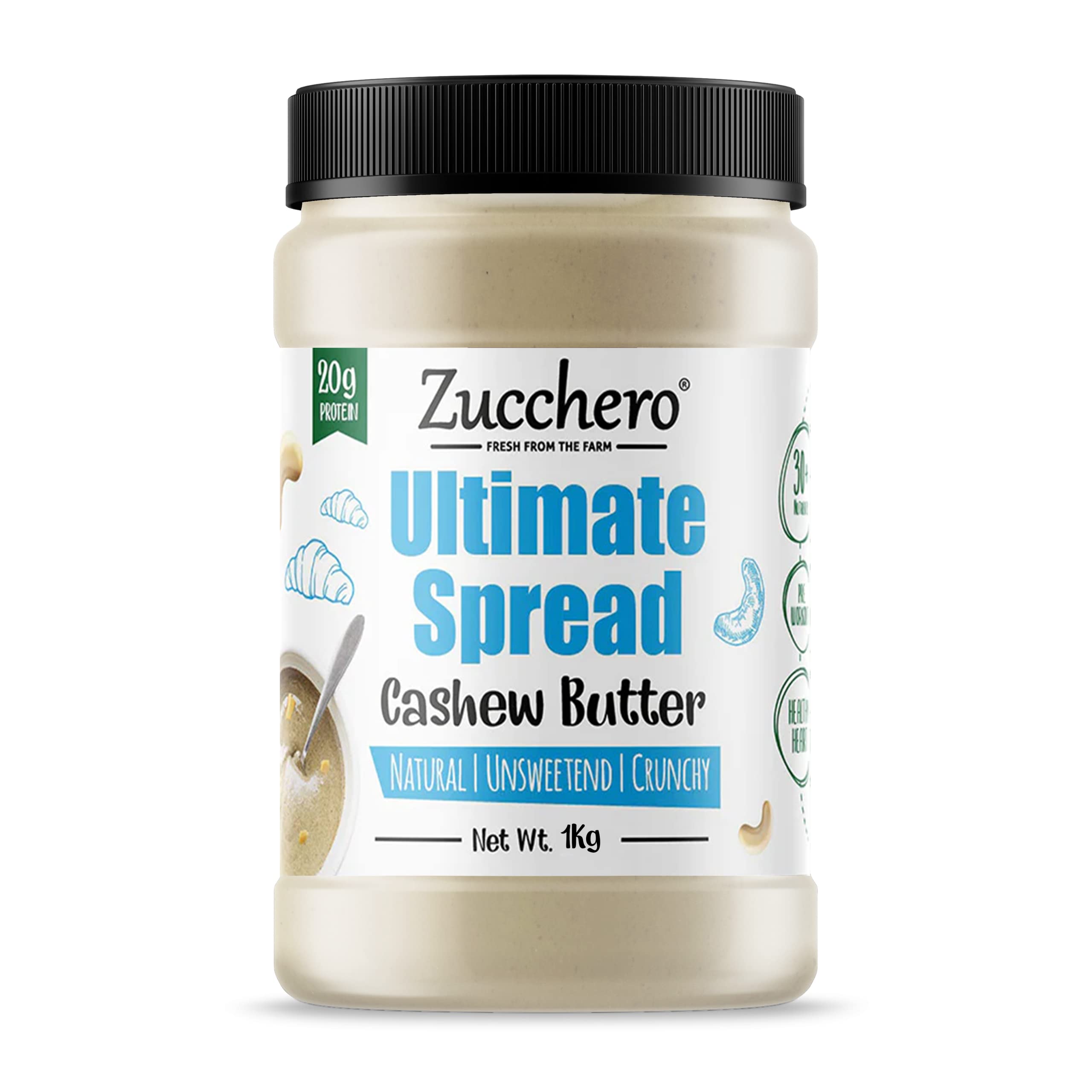 Zucchero Cashew Butter, Crunchy, 1 Kg - The Ultimate Spread | Unsweetened | 100% Natural-image-3