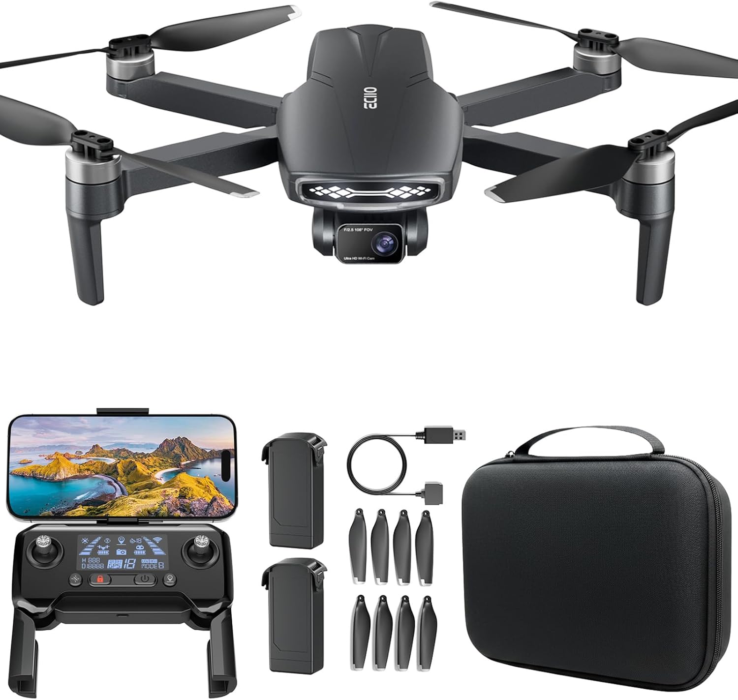 GPS Drone with Camera for Adults 4K, Brushless Motor, Auto Return Home, Follow Me, Optical Positioning, 5G FPV Video Transmission, 120° FOV Camera, 90° Adjustable Lens, 2 Batteries, Carrying Case, Under 249g