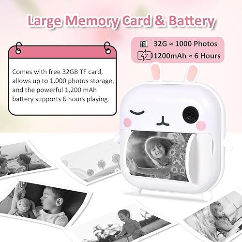 Miniatura 9 de AURTEC Cámara instantánea para niños, mini cámara de impresión térmica, no requiere tinta, cámara dual de 48 MP, video HD 1080P, tarjeta TF 32G, 3