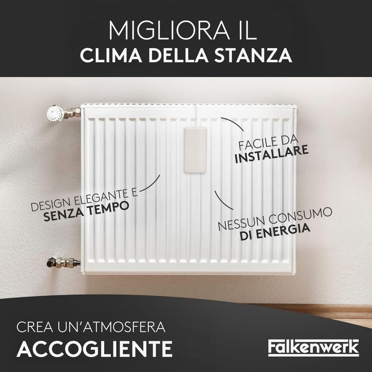 FALKENWERK Umidificatore Termosifoni per Radiatori in Ceramica [3 pezzi] – Umidificatore Sostenibile [adatto per tutti i riscaldamenti] Bianco
