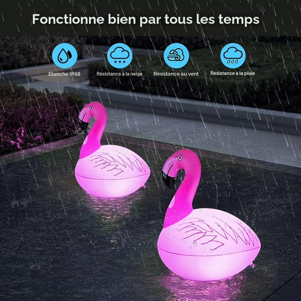 Lumières Flottantes de Piscine Flamingo, Boule Solaire Exterieur Jardin, Boule Lumineuse Exterieure Solaire Gonflable, Lampe Solaire Etanche LED, Lampe Solaire Decoration Piscine Eclairage (2 Pièces)