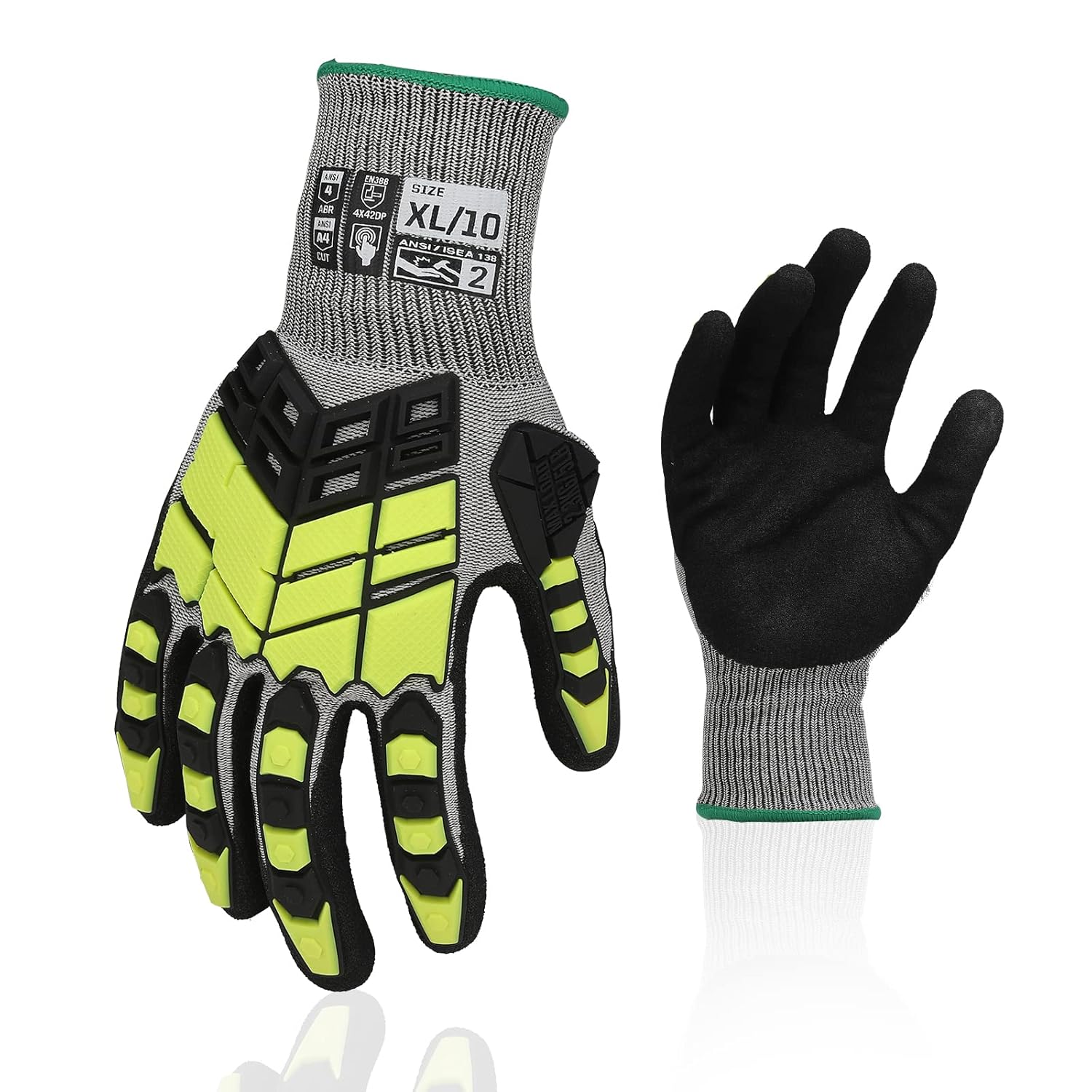 Safety Work Gloves,Impact Gloves for Men Women,Cut Resistant Non-Slip Heavy Duty Gloves with Nitrile Grip,Touch Screen Glove with Impact Protection for Gardening Mechanic Construction, X-Large