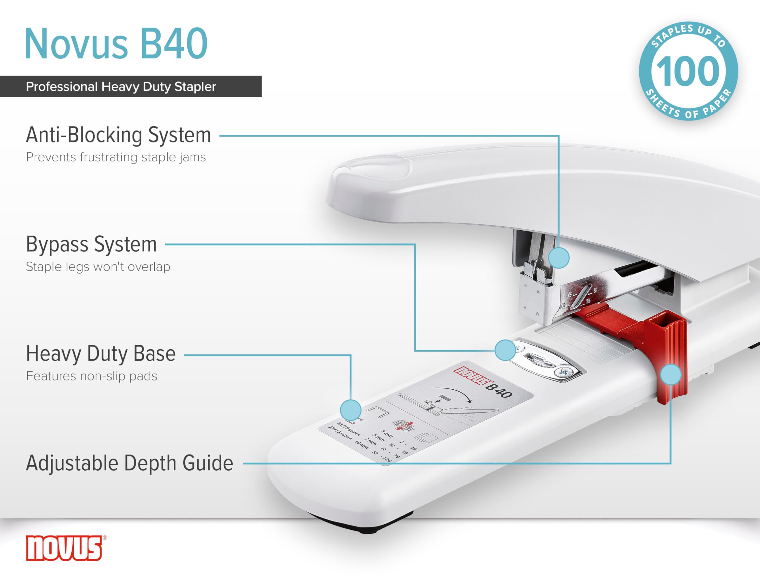 Novus B 40/4 100 hojas de capacidad de servicio pesado grapadora 55mm máxima de papel de inserción Profundidad - Gris/Negro