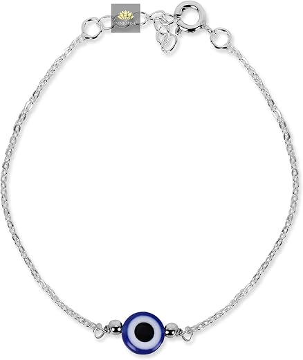 NEMICHAND JEWELS Nazariya Evil Eye 925 Pure Sterling Silver Bracelet for Women (Adjustable) (Black)