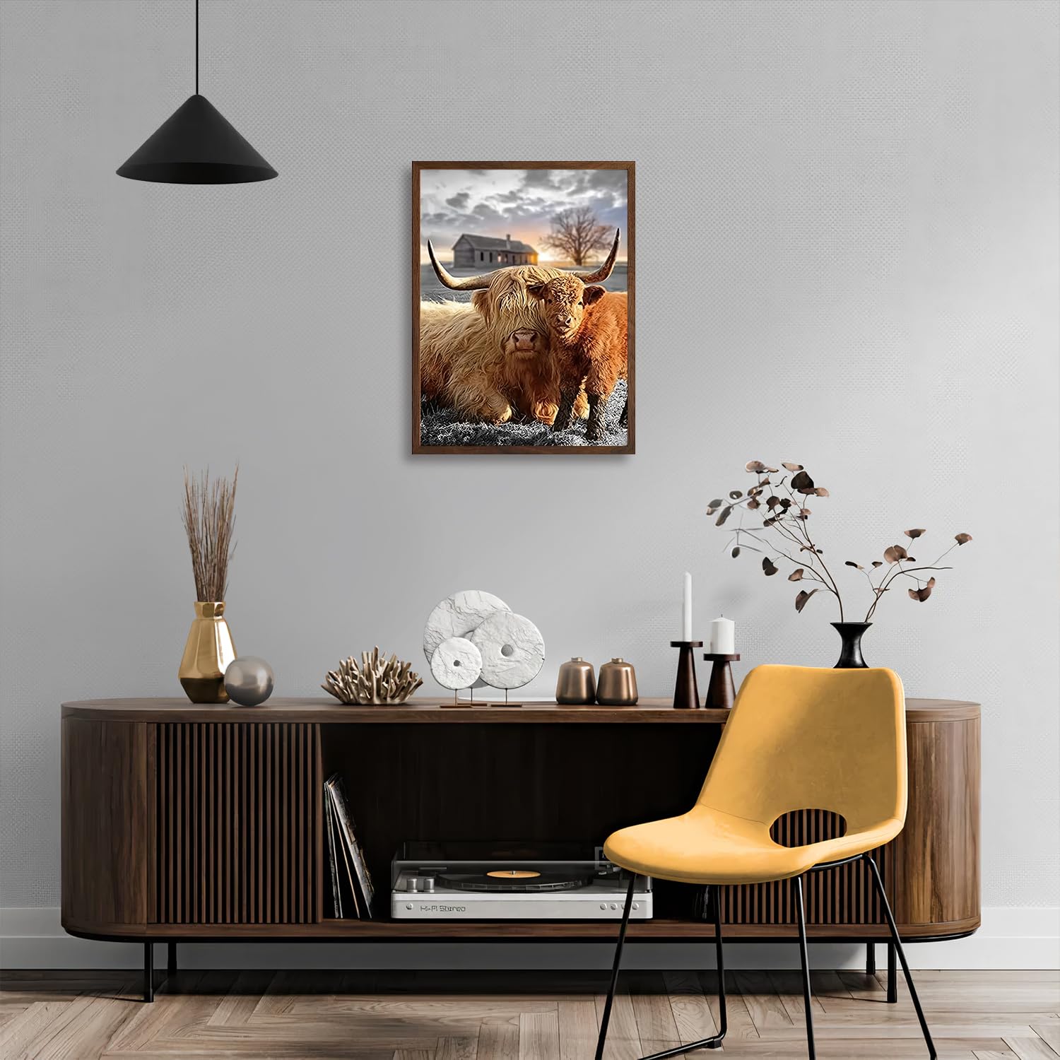 Affiche Decoration Murale Vache Écossais Des Animaux Moderne Poster Cadre Chêne Clair 91x61cm Deco Affiches Murales Tableau Decoration Salon Chambre Cuisine Wall Art Design Decor P2NAA91x61-5129