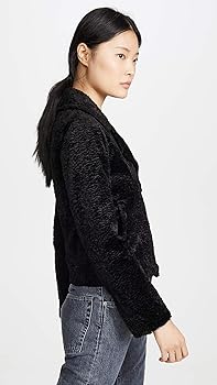 Theory Womens Faux Fur Teddy Moto Coat Black 00 at Amazon Women's