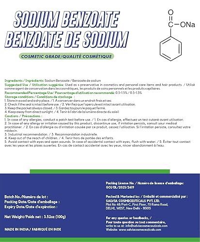 Miniatura 2 de Benzoato de sodio (100 g / 3.52 oz) – Polvo conservante de grado cosmético para lociones, champús, sueros y formulaciones de cuidado personal de