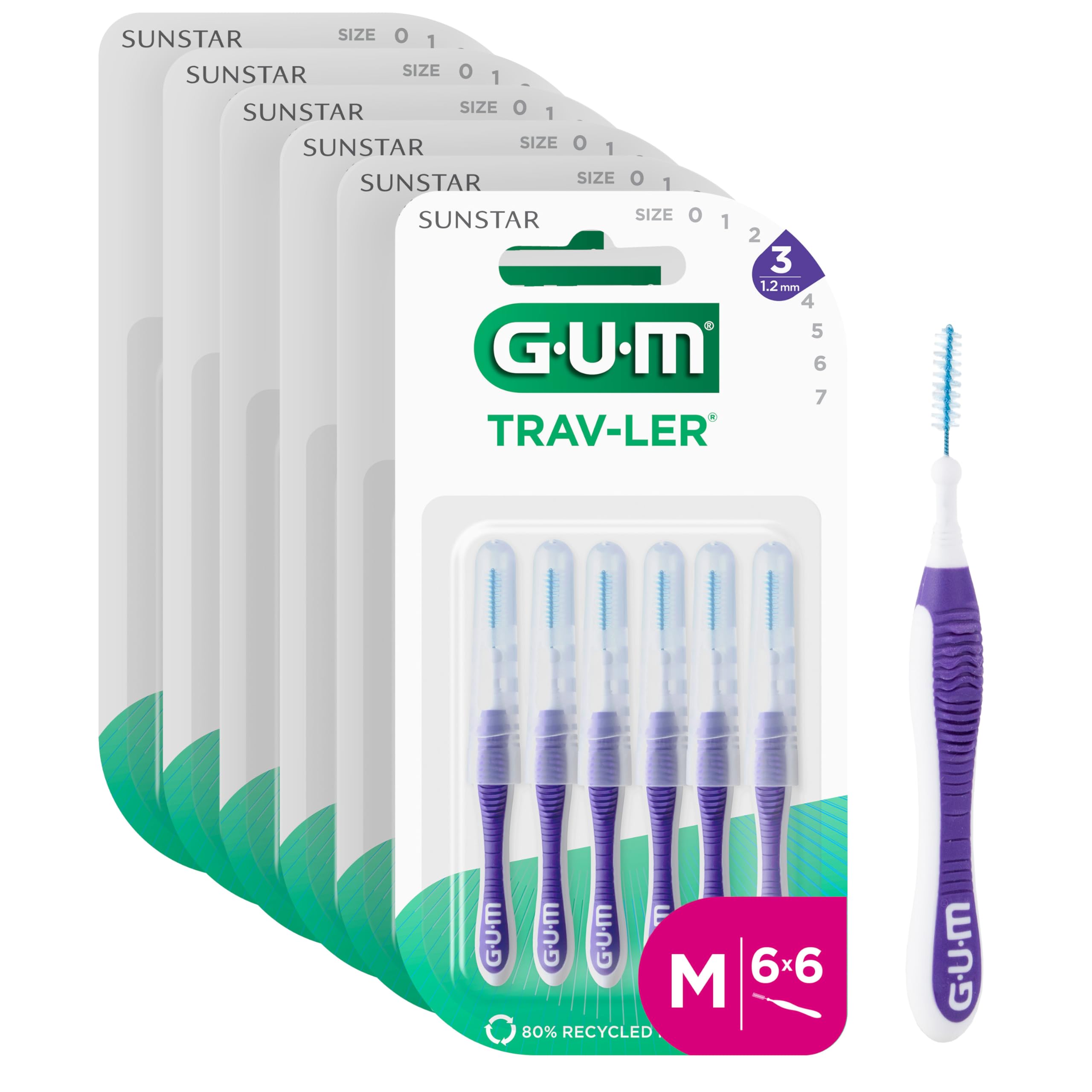 GUM TRAV-LER Profesjonalne szczoteczki międzyzębowe | Włosie z ochroną antybakteryjną | Powlekany drut | Ergonomiczny uchwyt (1,2 mm; ISO 3 [36 sztuk])