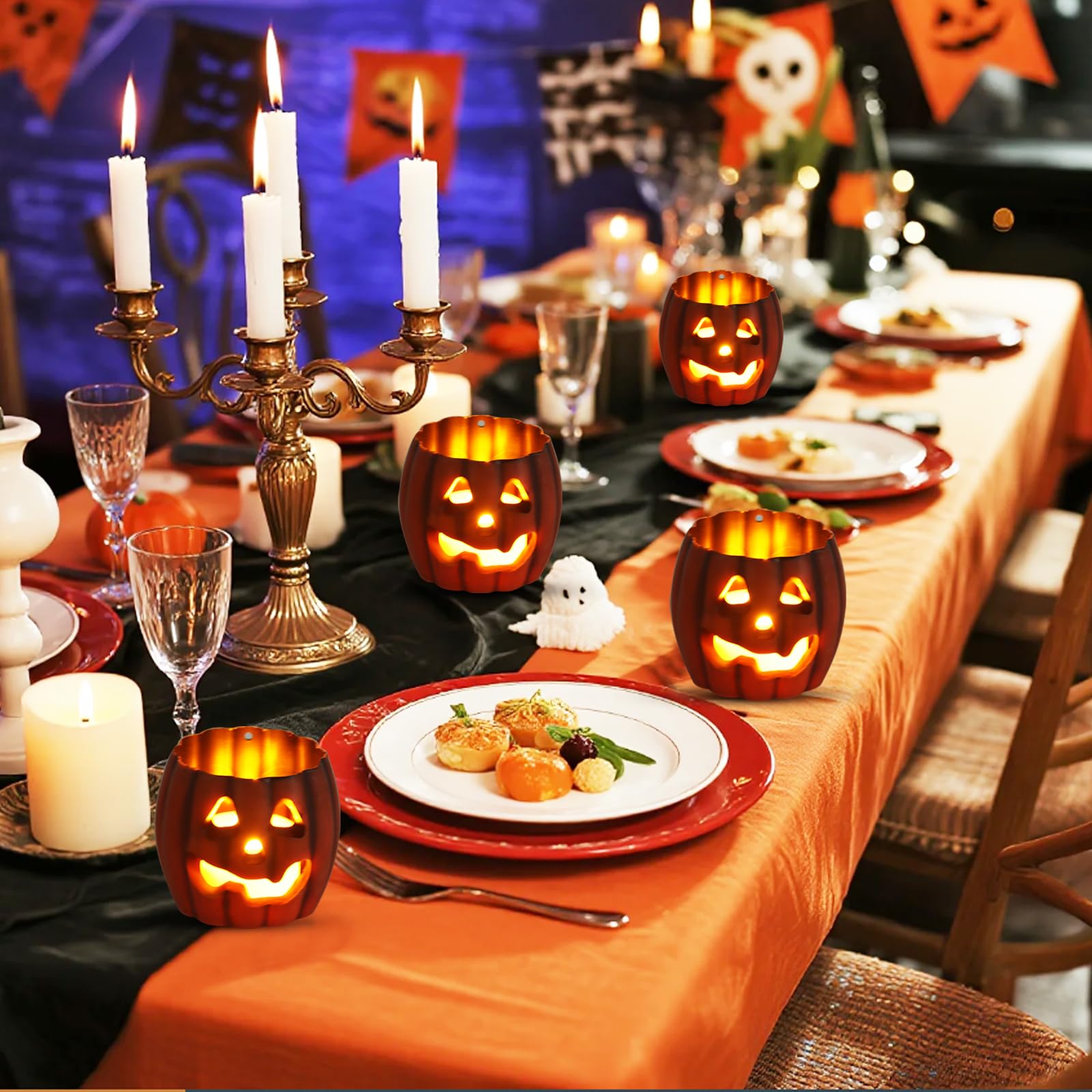 Candele LED Halloween A Forma Di Zucche – 2 Pezzi, Senza Fiamma, Alimentazione A Batteria | Decorazione Tavola, Interni, Atmosfera Spaventosa