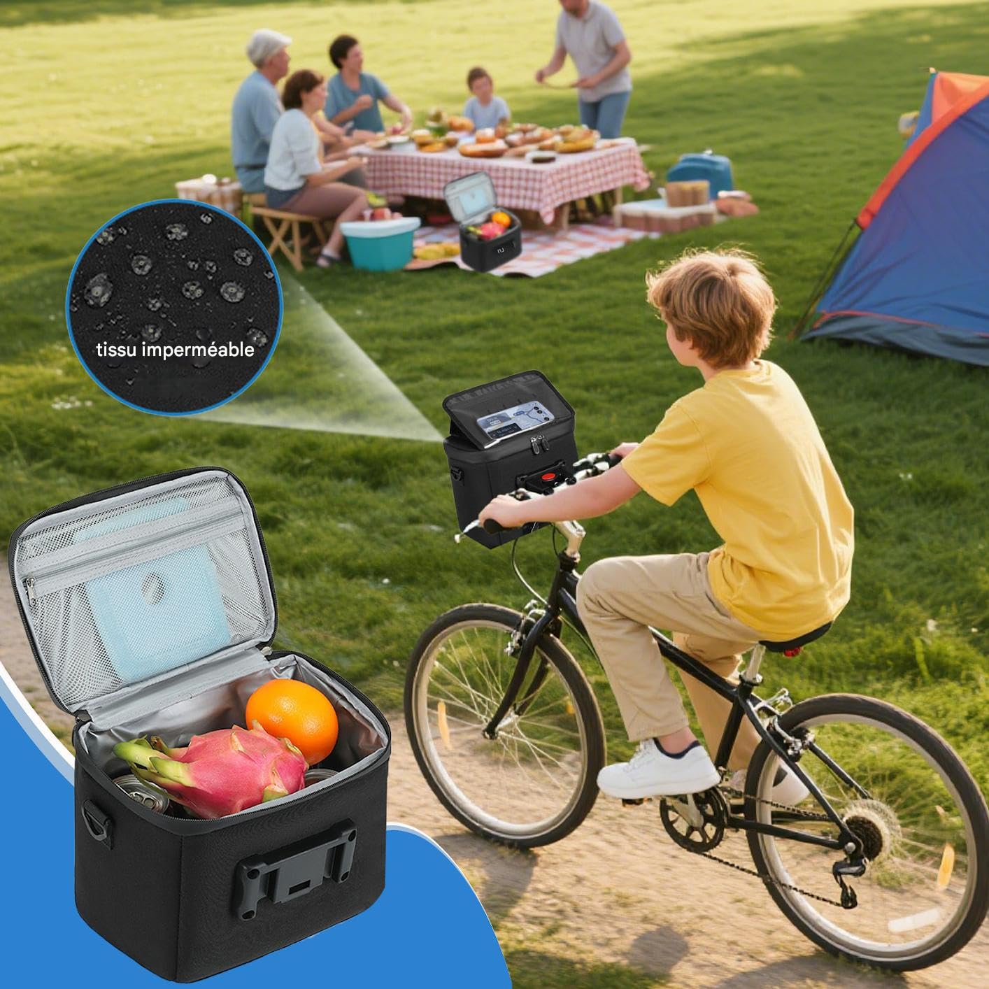 Borsa da manubrio per bicicletta, tasca isotermica per Guidon, portapranzo portatile con isolamento termico, borsa frigo grande capacità per snack, frutta e
