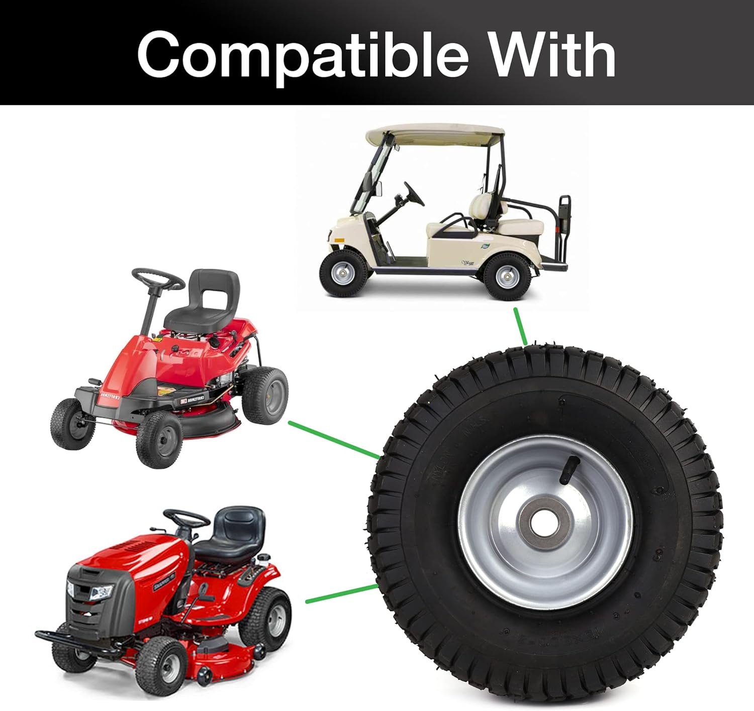 (2-Pack) 15 x 6.00-6 Tire and Wheel Set and (2-Pack) Inner Tubes Replacement, Compatible with John Deere Riding Lawn Mowers and More