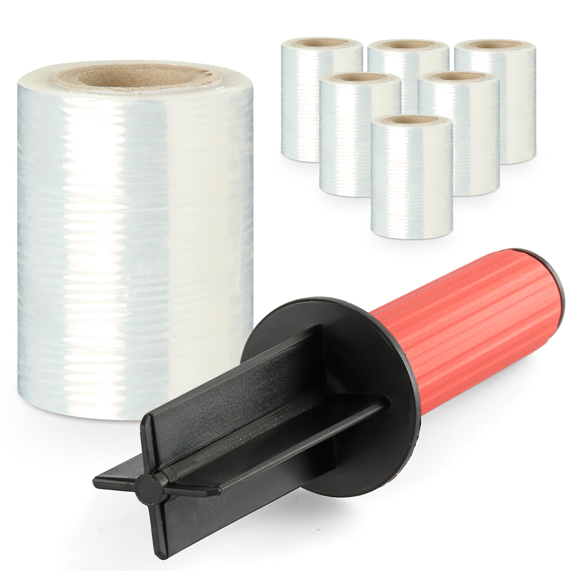 Precifilm Pack 6 Rollos de Mini Film Transparente para Embalar con Dispensador, Rollos de Plástico Embalaje de 10 cm, Ideal para Protección y Seguridad en Envíos y Almacenaje, Plástico, Transparente